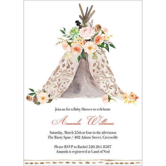 Floral Teepee Baby Shower Invitations